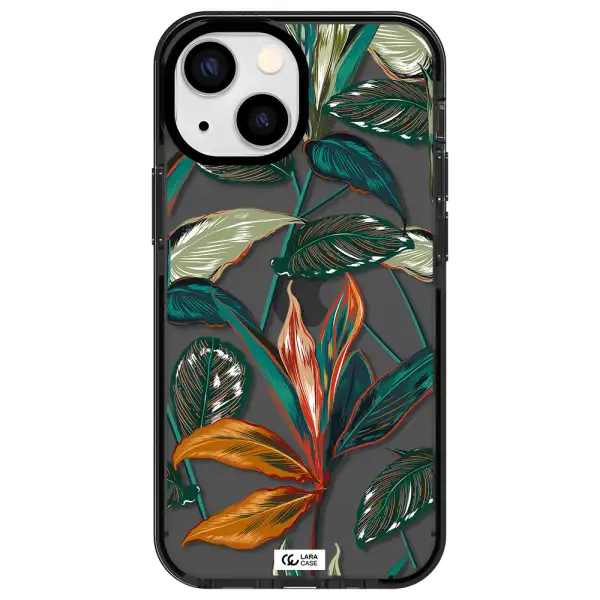 Colorful Tropical Leaves Apple iPhone 15 impact Smoke Black Case