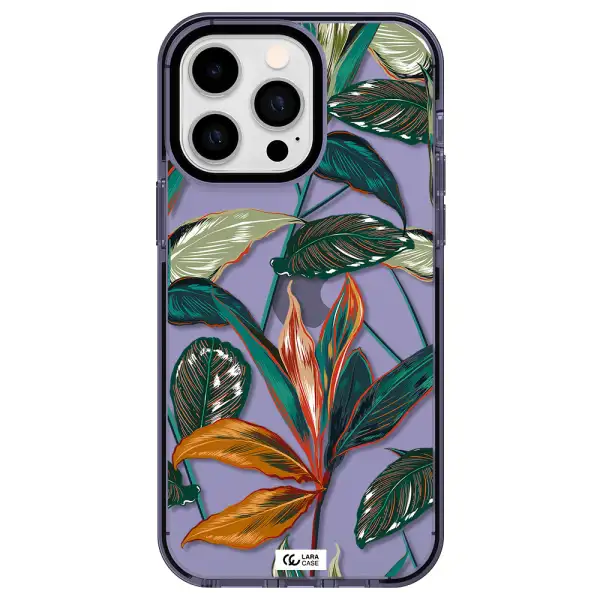 Colorful Tropical Leaves Apple iPhone 15 Pro impact Lilac Case