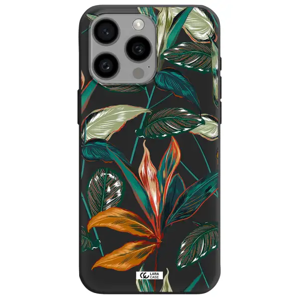 Colorful Tropical Leaves Apple Iphone 15 Pro max Silicone black Case