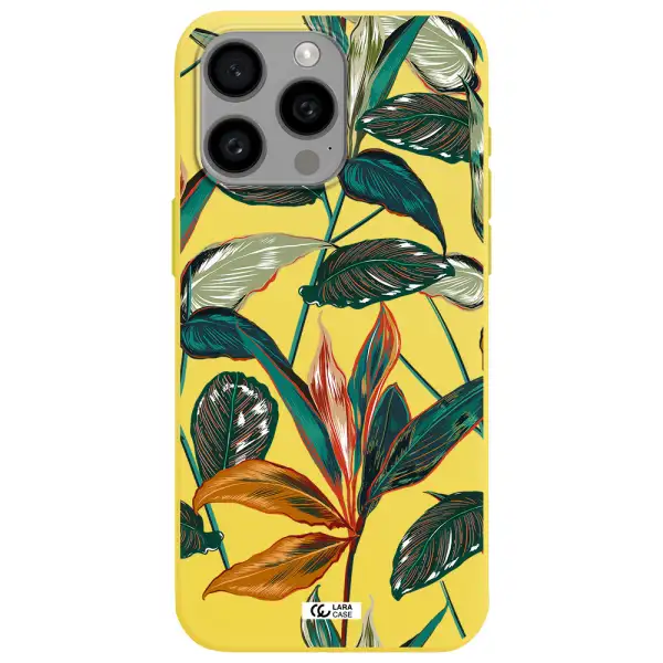 Colorful Tropical Leaves Apple Iphone 15 Pro max Silicone canary yellow Case