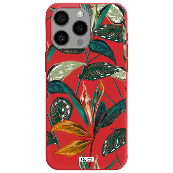 Colorful Tropical Leaves Apple Iphone 15 Pro Max Silicone Imperial Red Case