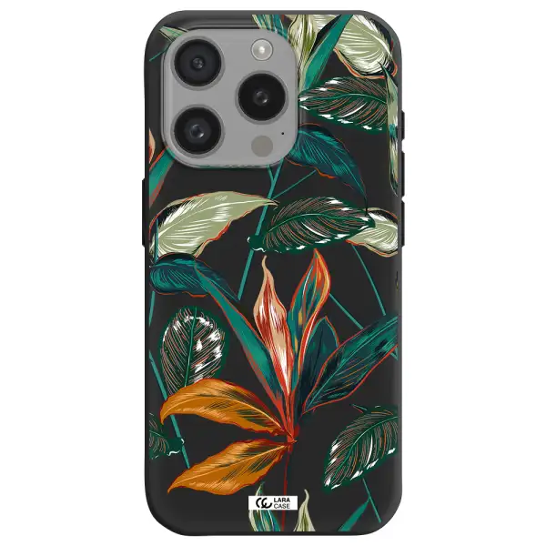 Colorful Tropical Leaves Apple Iphone 15 Pro Silicone Black Case