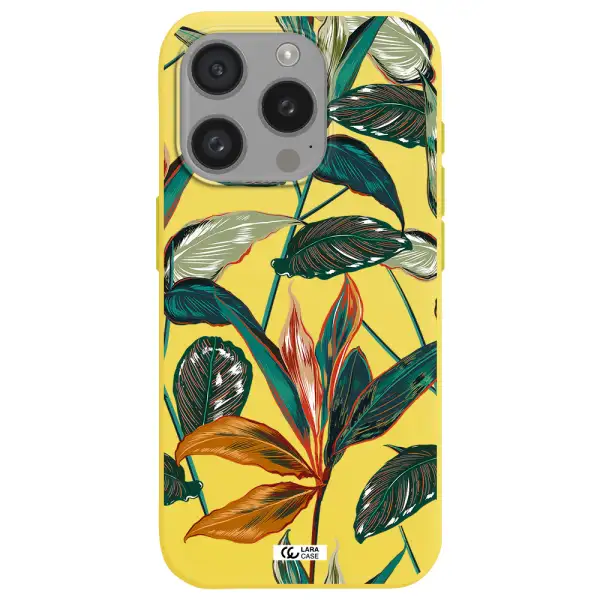 Colorful Tropical Leaves Apple Iphone 15 Pro Silicone Canary Yellow Case