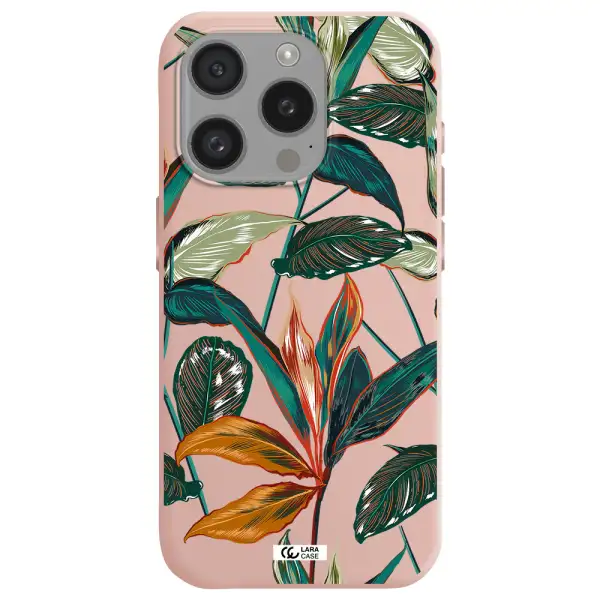 Colorful Tropical Leaves Apple Iphone 15 Pro Silicone Pastel Pink Case