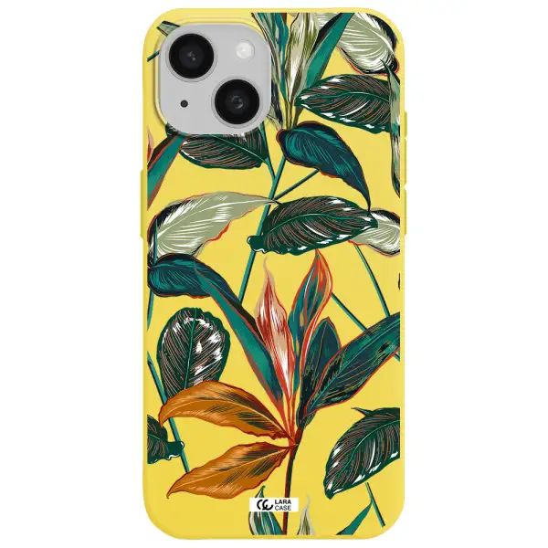 Colorful Tropical Leaves Apple iPhone 15 Silicone canary yellow Case