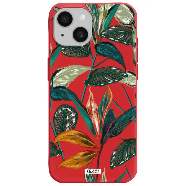 Colorful Tropical Leaves Apple Iphone 15 Silicone Imperial Red Case