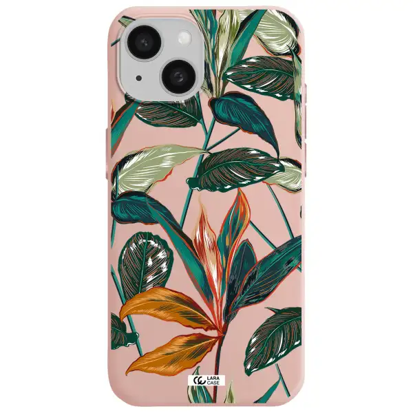 Colorful Tropical Leaves Apple Iphone 15 Silicone Pastel Pink Case