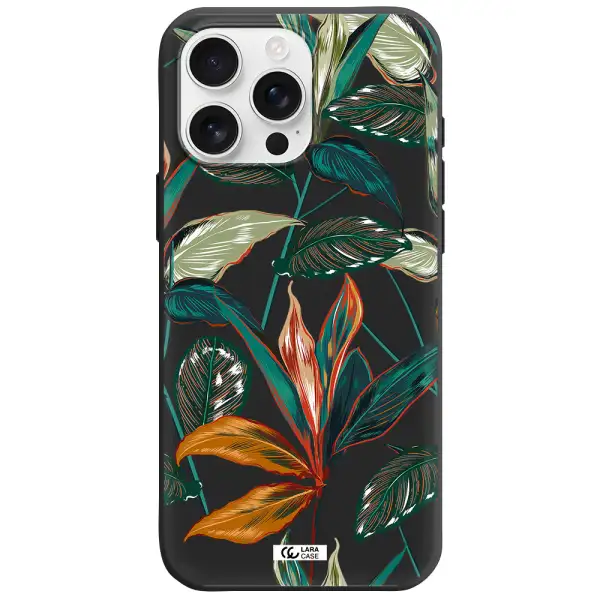 Colorful Tropical Leaves Apple Iphone 16 Pro Max Silicone Black Case