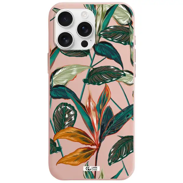 Colorful Tropical Leaves Apple Iphone 16 Pro Max Silicone Pastel Pink Case