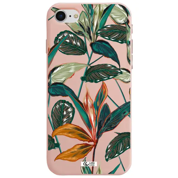 Colorful Tropical Leaves Apple iPhone se 2020 Silicone pastel pink Case