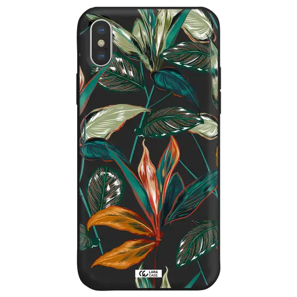 Colorful Tropical Leaves Apple iPhone X Silicone black Case