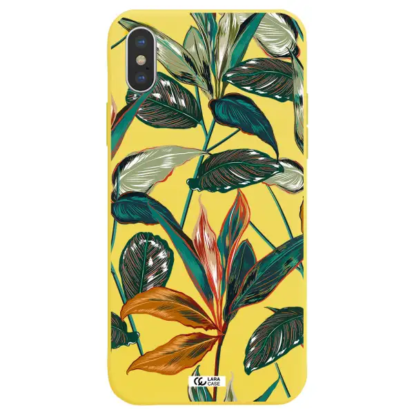Colorful Tropical Leaves Apple iPhone XS Silicone canary yellow Case