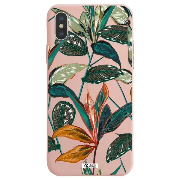 Colorful Tropical Leaves Apple iPhone XS Silicone pastel pink Case
