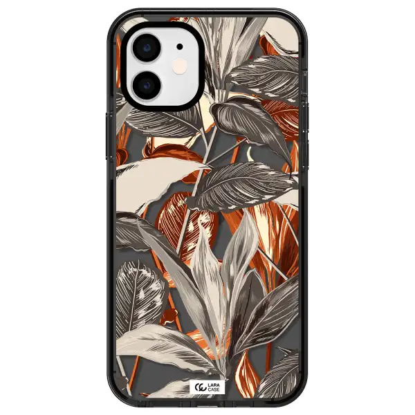 Brown Tropical Leaves Apple iPhone 11 impact Smoke Black Case
