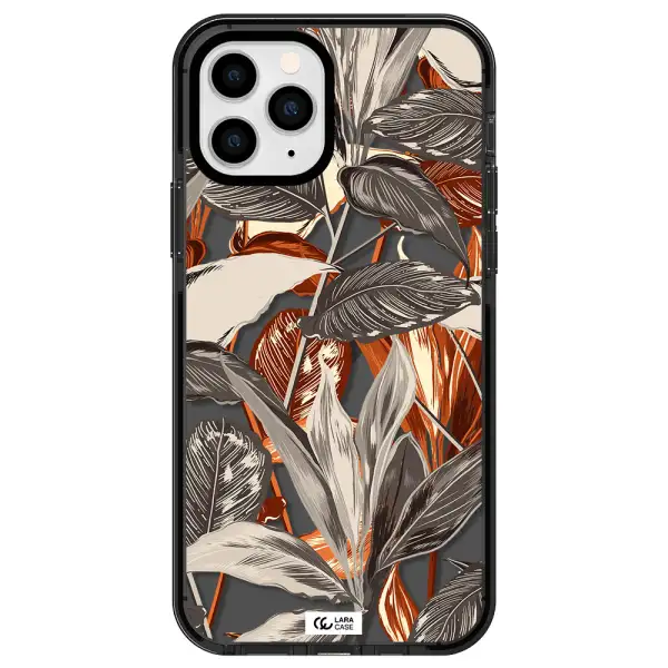 Brown Tropical Leaves Apple iPhone 11 pro max impact Smoke Black Case
