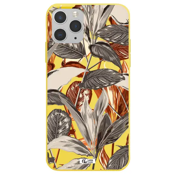Brown Tropical Leaves Apple iPhone 11 pro max Silicone canary yellow Case