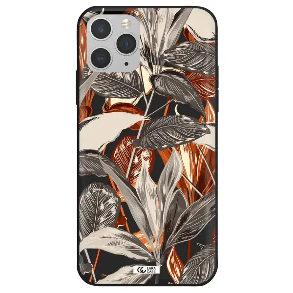 Brown Tropical Leaves Apple iPhone 11 pro Silicone black Case