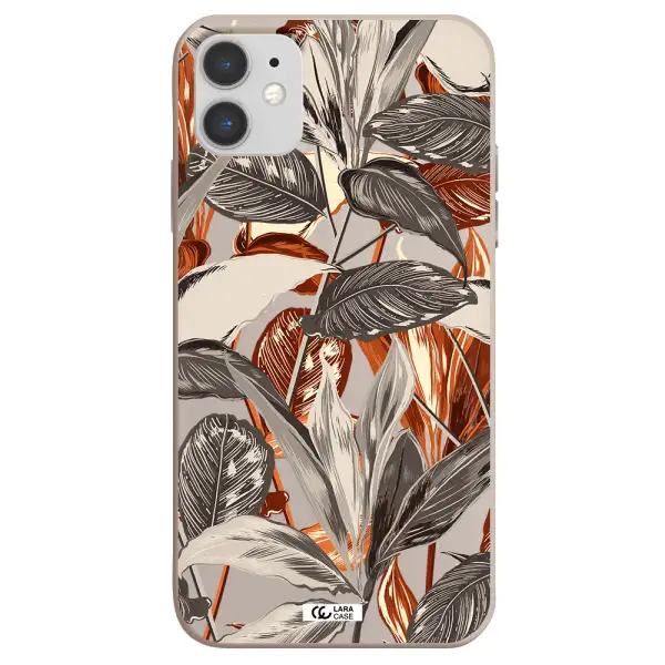 Brown Tropical Leaves Apple iPhone 11 Silicone Stone Case