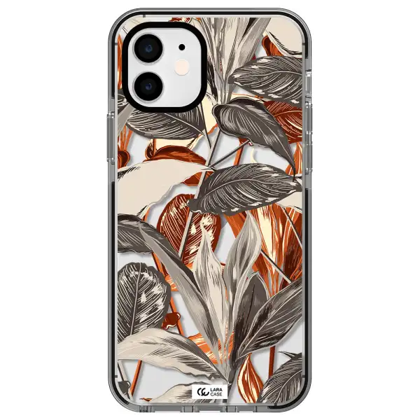 Brown Tropical Leaves Apple iPhone 12 impact black border Case