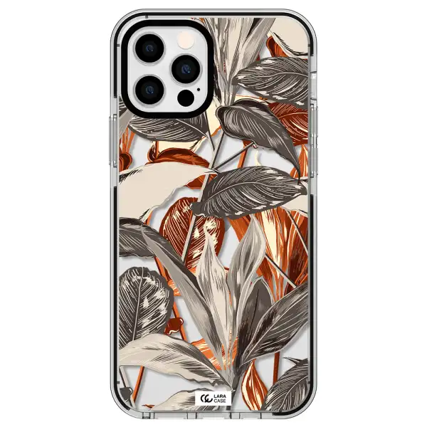 Brown Tropical Leaves Apple iPhone 12 pro impact black border Case