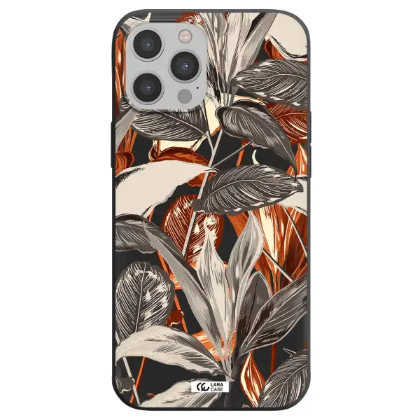 Brown Tropical Leaves Apple iPhone 12 pro max Silicone black Case