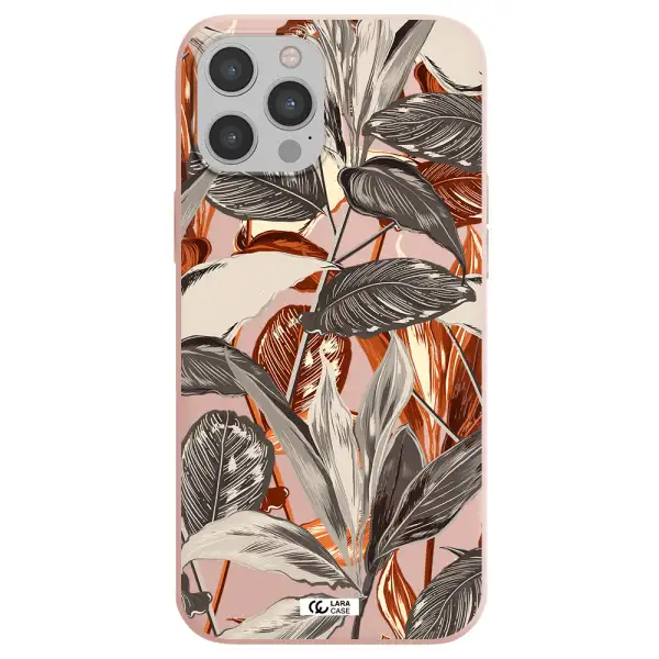 Brown Tropical Leaves Apple iPhone 12 pro max Silicone pastel pink Case