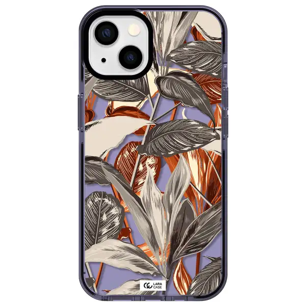 Brown Tropical Leaves Apple iPhone 13 impact Lilac Case