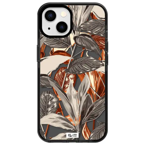 Brown Tropical Leaves Apple iPhone 13 impact Smoke Black Case