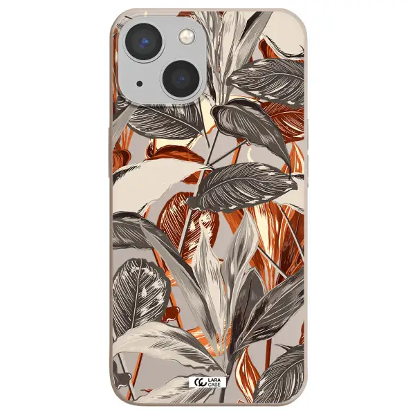 Brown Tropical Leaves Apple iPhone 13 mini Silicone Stone Case