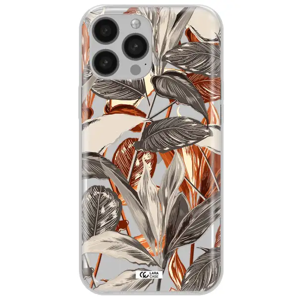 Brown Tropical Leaves Apple iPhone 13 Pro Clear TPU Case