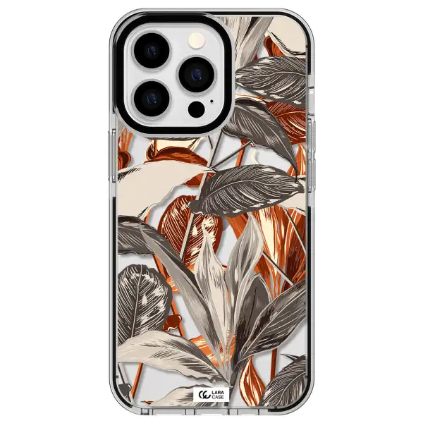 Brown Tropical Leaves Apple iPhone 13 Pro impact black border Case