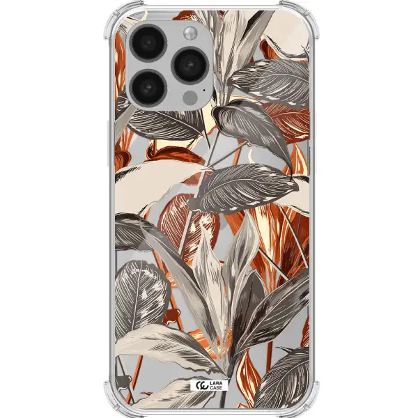Brown Tropical Leaves Apple iPhone 13 Pro Max Clear PC Case