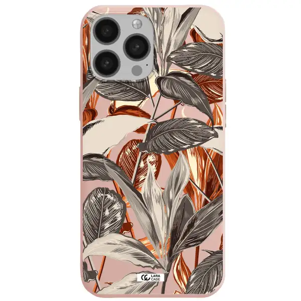 Brown Tropical Leaves Apple iPhone 13 Pro Silicone pastel pink Case