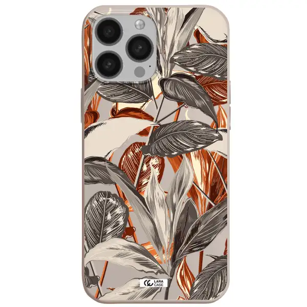 Brown Tropical Leaves Apple iPhone 13 Pro Silicone Stone Case