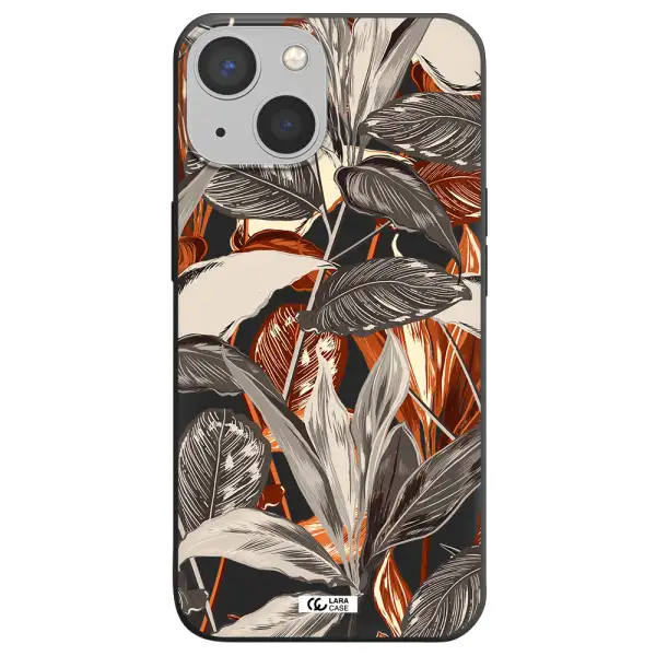 Brown Tropical Leaves Apple iPhone 13 Silicone black Case