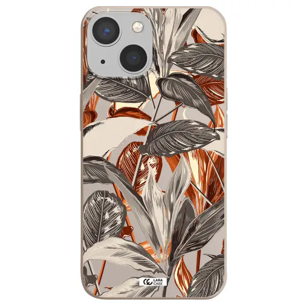 Brown Tropical Leaves Apple iPhone 13 Silicone Stone Case