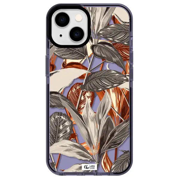 Brown Tropical Leaves Apple iPhone 14 impact Lilac Case