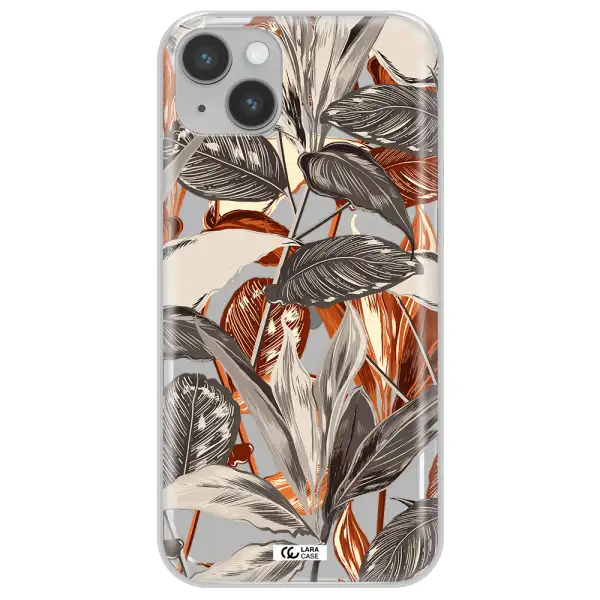 Brown Tropical Leaves Apple iPhone 14 plus Clear TPU Case