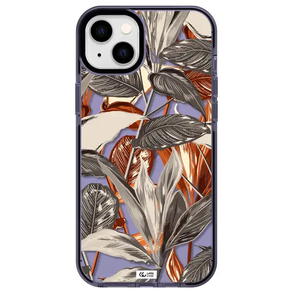 Brown Tropical Leaves Apple iPhone 14 plus impact Lilac Case