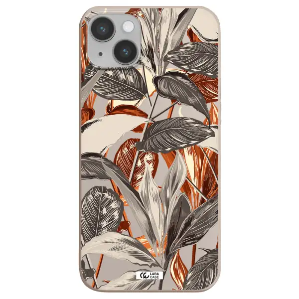 Brown Tropical Leaves Apple iPhone 14 plus Silicone Stone Case