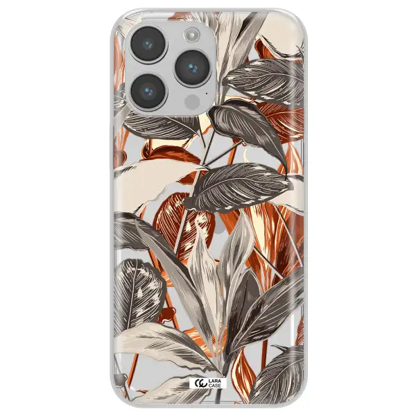 Brown Tropical Leaves Apple iPhone 14 pro max Clear TPU Case