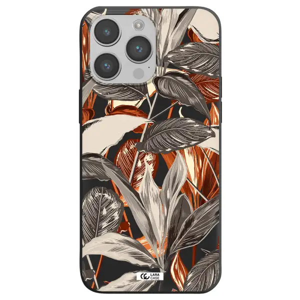 Brown Tropical Leaves Apple iPhone 14 pro max Silicone black Case