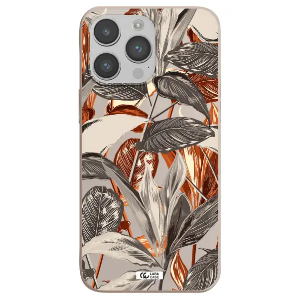 Brown Tropical Leaves Apple iPhone 14 pro Silicone Stone Case
