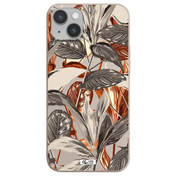Brown Tropical Leaves Apple iPhone 14 Silicone Stone Case