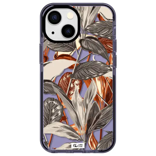Brown Tropical Leaves Apple iPhone 15 impact Lilac Case