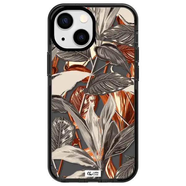 Brown Tropical Leaves Apple iPhone 15 impact Smoke Black Case
