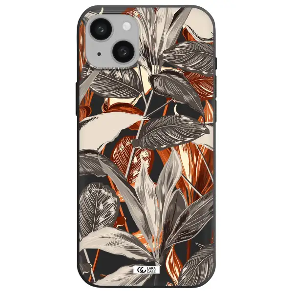 Brown Tropical Leaves Apple iphone 15 plus Silicone black Case