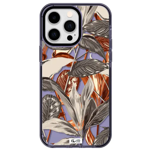 Brown Tropical Leaves Apple iPhone 15 Pro Max impact Lilac Case