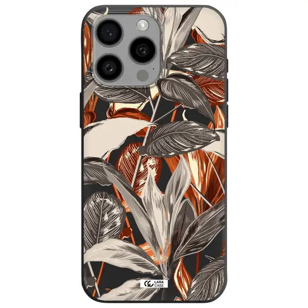 Brown Tropical Leaves Apple Iphone 15 Pro max Silicone black Case
