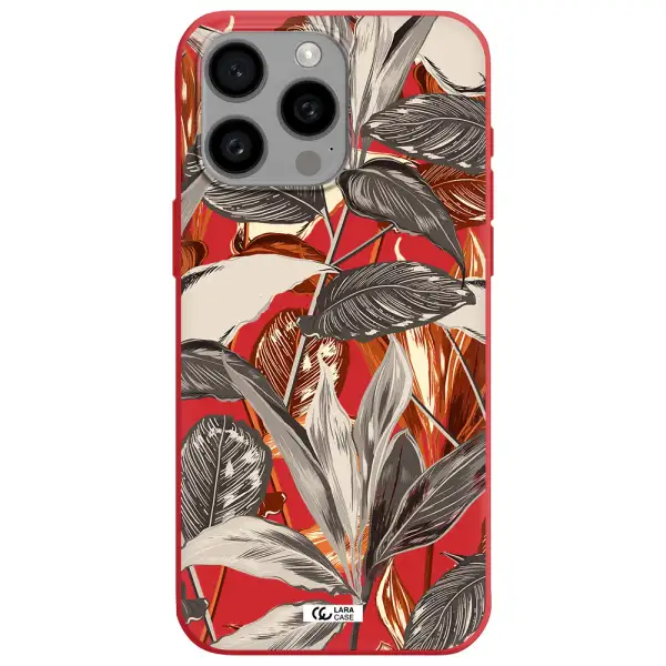 Brown Tropical Leaves Apple Iphone 15 Pro Max Silicone Imperial Red Case